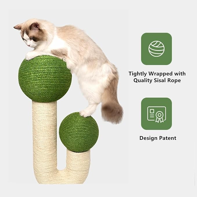 SHENGOCASE Aesthetic Modern 45.3" Tall and Large Themed Cactus Cat Tree Tower Cat Climbing Scratching Post Sisal, Ball Scratcher