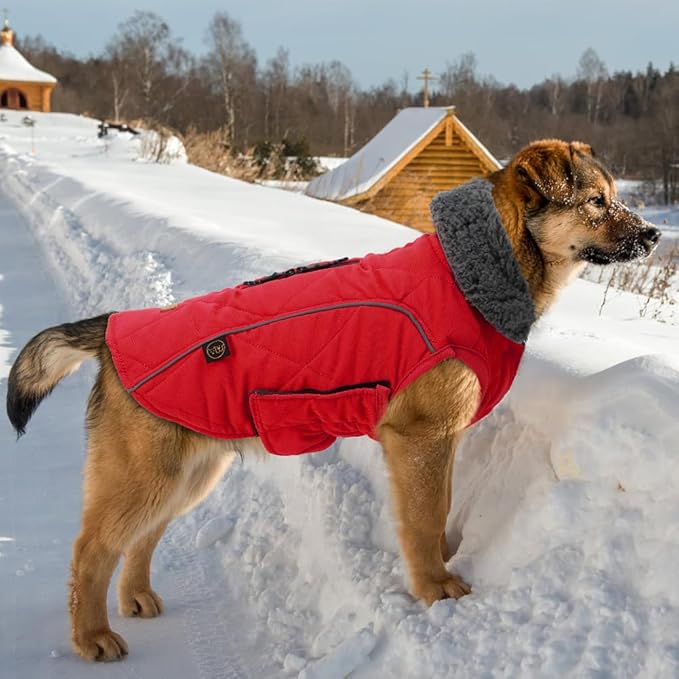 EMUST Dog Jackets for Winter, Cold Weather Coats for Dogs, Soft Winter Jackets for Medium Large Dog, Pet Vest for Small Medium Large Dogs, Red, L