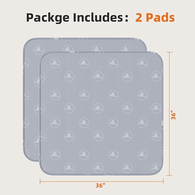 PJYucien Washable Pee Pads for Dogs 2 Pack, 36" x 36" Reusable Pee Pads for Dogs, Leak-Proof Pet Training Pads, Puppy Pads for Non-Slip, Designed for Dog Pen, Whelping Pad, Potty Training (Grey)
