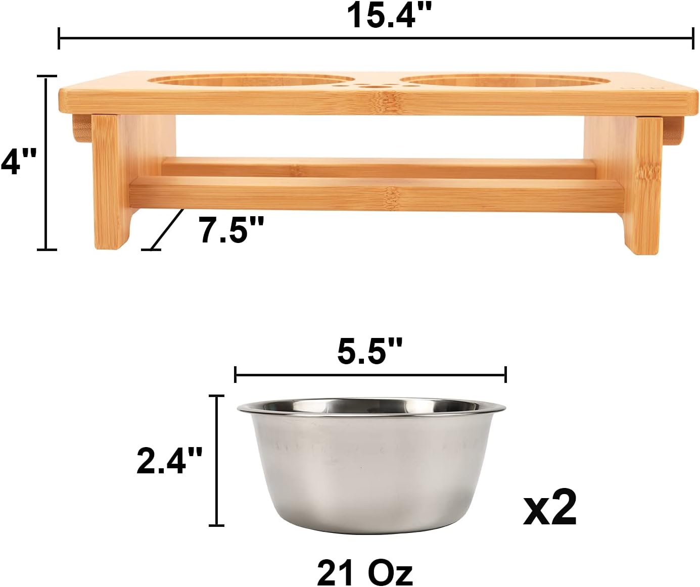 HTB Elevated Dog Bowls,Raised Dog Bowl Stand with 2 Stainless Steel Bowls, Elevated Raised Dog Bowls for Large Medium Small Sized Dogs