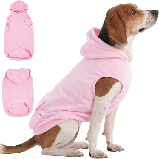 IECOii XL Dog Sweater & Pullover Hoodie for Large Dogs, Warm Fleece Layer with Hood for Cold Weather, Boys & Girls, Pink, Size XL