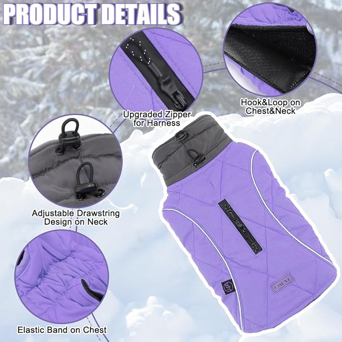 EMUST Winter Dog Vests, Fleece Lined Dog Coats Warm Jackets for Small Medium Large Dogs, Cold Weather Apparel, Purple, Extra Extra Large