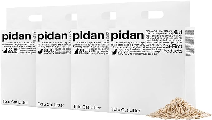 pidan Tofu Cat Litter Clumping,Flushable,Ultra Absorbent and Fast Drying, 100% Natural Ingredients Litter,Solubility in Water,Really Dust-Free,Less Scattering (5.3lb×4bags)