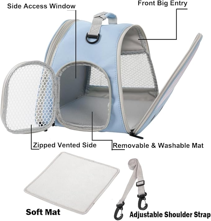 Ventilation Carrier for Bearded Dragons, Guinea Pigs, Reptiles & Small Pets - Airline Approved Mesh Carrier (Blue)