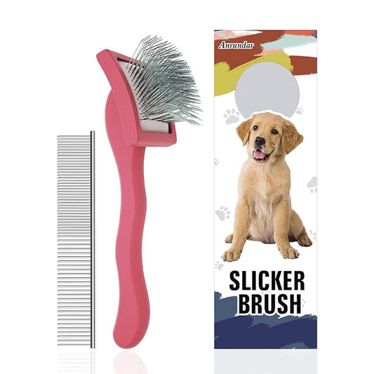 Dog Slicker Brush for Golden Doodle Grooming Kit - Dematting Brushes for Goldendoodles, Labradoodles, Poodles - Pet Hair Brush for Short & Medium Haired Dogs - Small (Red)