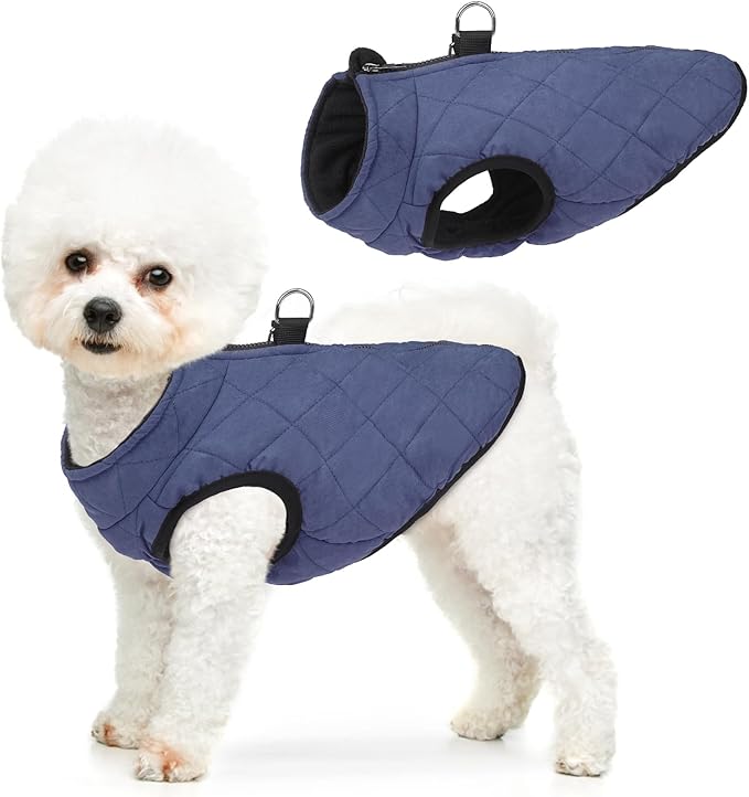 SCENEREAL Winter Dog Vest Coat with Harness Built In, Warm Puppy Jacket for Small Medium Dogs, Cold Weather Coat with Zipper, Fleece Puffer Vest Windproof Snow Clothes
