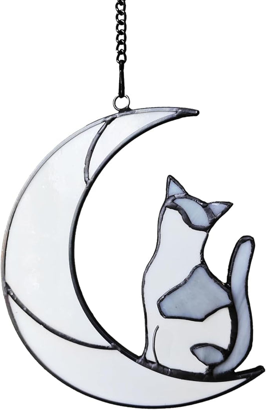 Handmade Gray and White Cat Memorial Suncatcher - British Shorthair Stained Glass Sympathy Gift for Cat Lovers, Loss of Cat, Home Decor, Unique Pet Memorial Art