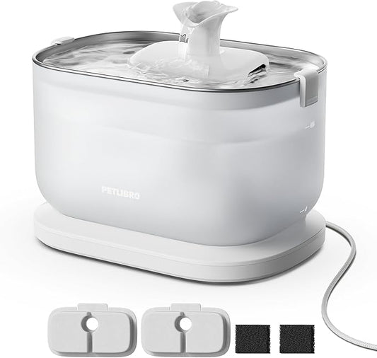 PETLIBRO Corded Cat Water Fountain, Cat Fountain Indoor Stainless Steel Tray, 2.5L/84oz Wireless Pump Pet Water Fountain, Cat Water Dispenser with Two Flow Modes, Pet Fountain for Drinking Easy Clean