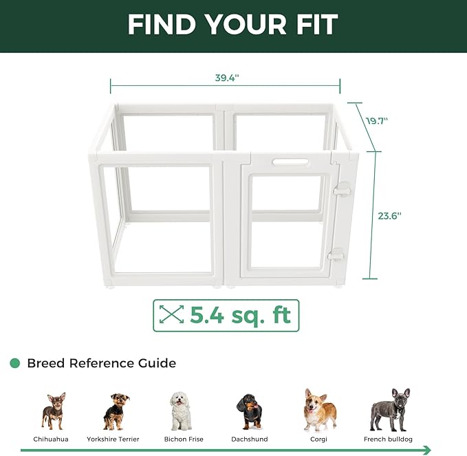 FXW AuraSpace Acrylic Indoor Dog Playpen for Puppies and Small Dogs, 24 Inch, 6 Panels, White