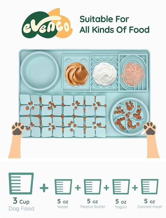 Slow Feeder Bowl for Dogs and Cats, Silicone Lick Mat & Snuffle Mat with Suction Cups - Interactive Puzzle Feeder, Slow Eating, Keep Busy and Reduce Vomiting (15.75" x 10.5" Mint Green)