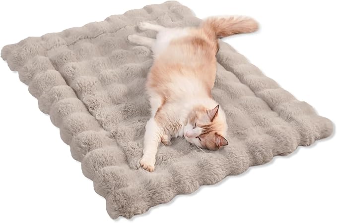 Plush Cat Beds for Indoor Cats Faux Fur Pet Mat with Non-Slip Bottom Cozy Kitten Bed for Carriers/Couch/Floor/Dog & Puppy Friendly 23 x 15 Inch Medium Coffee