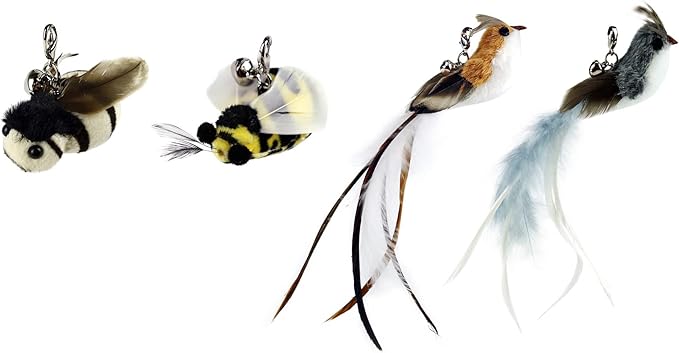 TTcat Cat Feather Toy Replacement Cat Toy Wand Refills, 4 Pcs Simulation Insects Bird Feathers Refills, Cat Toy Replacement Feathers for Cat Wand…
