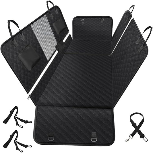 Vailge 6 in 1 Car Seat Cover for Back Seat, 60/40 Split, 100% Waterproof with Mesh Window, Scratch Prevent Anti-slip Dog Hammock, Large