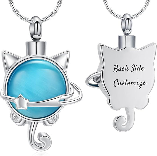 constantlife Cat Moon Urn Necklace for Women Pet Cremation Jewelry for Ashes Stainless Steel Pendant Funeral Keepsake Loved Ones Memorial Gift