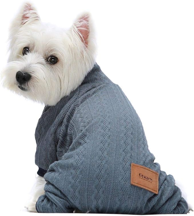 Fitwarm Turtleneck Knitted Dog Sweaters Winter Outfits Pet Coats Cat Clothes Blue Small