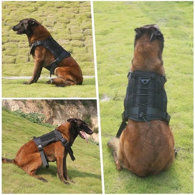 Tactical Dog Harness with Handle Collar and Leash Set Dog Vest Harness No Pull Dog Harness with Patches Adjustable Buckles for Dogs (Black, Extra Large)