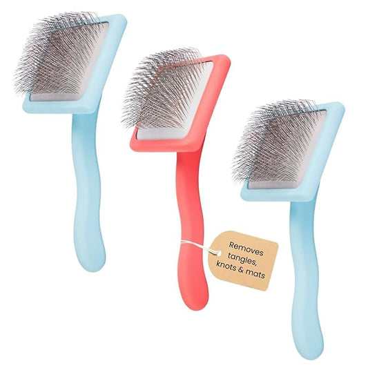 Pet Slicker Brush With Soft Massage Grooming Stainless Steel Pins - For Dematting, Shedding Fur, and Undercoat - Ideal Gift for Professional Pet Groomers - Long Slicker Brush - Flying Pawfect