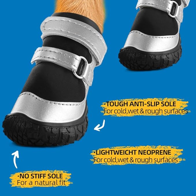 Dog Shoes for Small Dogs, Breathable Dog Boots Paw Protector for Hot Pavement Winter Snow, Dog Booties with Reflective Strips Rugged Anti-Slip Sole for Hardwood Floors Outdoor Silver Black Size 3