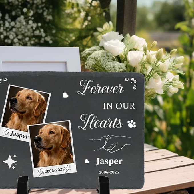 Dog Memorial Gifts for Loss of Dog, Personalized Pet Memorial Stone, Custom Dog Grave Marker with Name & Photo, Sympathy Gifts for Bereaved Pet Owners, Cemetery Decor (Style L)