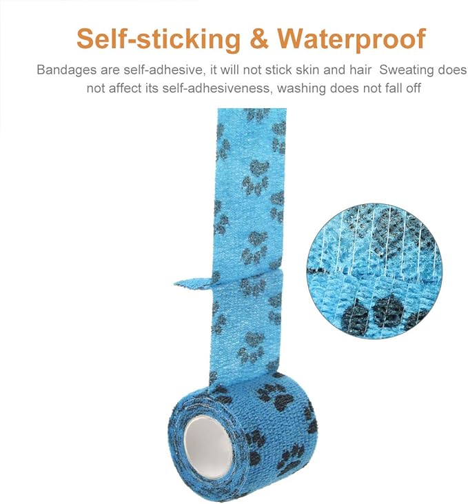 AUPCON Vet Wrap Cohesive Bandages Bulk Self Adhesive Bandage Wrap Self Adherent Wrap Non-Woven for Dogs Pet Animals & Ankle Sprains & Swelling 2 Inch x 5 Yards (2 Inch Mixed Claw)