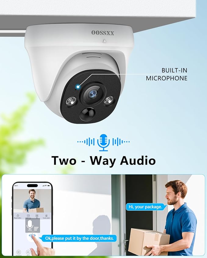 OOSSXX (4K HD & 130° Ultra Wide-Angle) 2-Way Audio 8MP Wired Dome PoE IP Cameras for Home Security Outdoor Camera System, 4Pcs Dome Cameras/4Pcs Bullet Camera, Smart PIR Detection