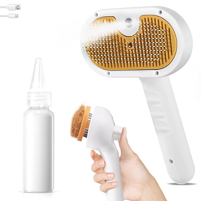 3-in-1 Pet Steam Brush Set for Dogs & Cats, Grooming Comb with Spray, Defur Tool, Water-Assisted Hair Removal, Gentle Cat & Dog Spritz Brush, Multi-Purpose Steam Grooming Kit