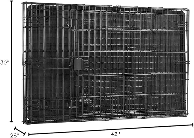 Amazon Basics Durable,Foldable Metal Wire Dog Crate with Tray, Double Door, 42 x 28 x 30 in, Black