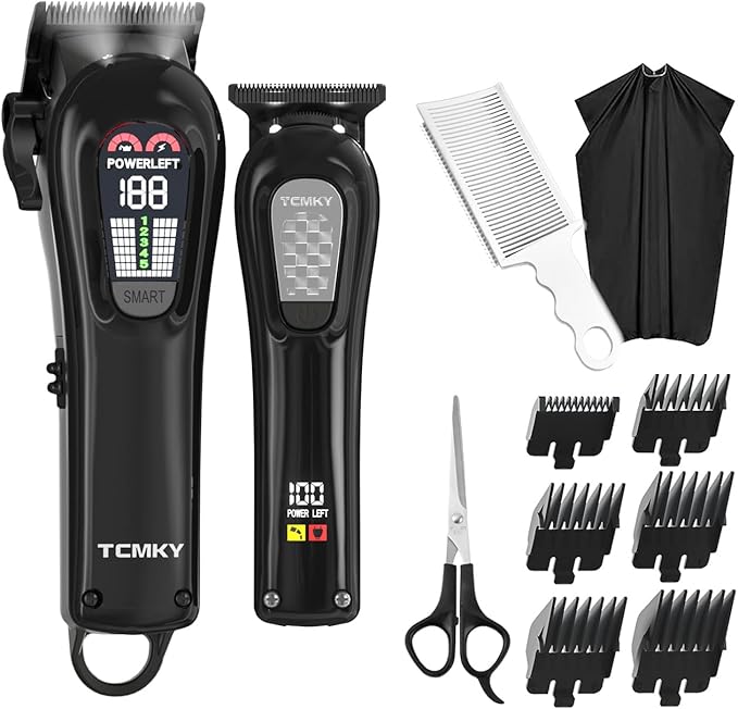 Hair Clippers Professional Cordless for Men, Barber Clippers for Hair Cutting Kit, Wireless LCD Display Hair Trimmers Set, Rechargeable Haircut Machine for Family (Black)