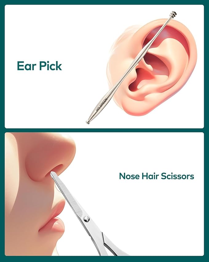 MR.GREEN 8-in-1 Manicure Set– Professional German Stainless Steel Nail Care Kit with Splash-Proof Nail Clippers, Toenail Clippers, Cuticle Tools, Travel Grooming Kit for Men & Women with Leather Case