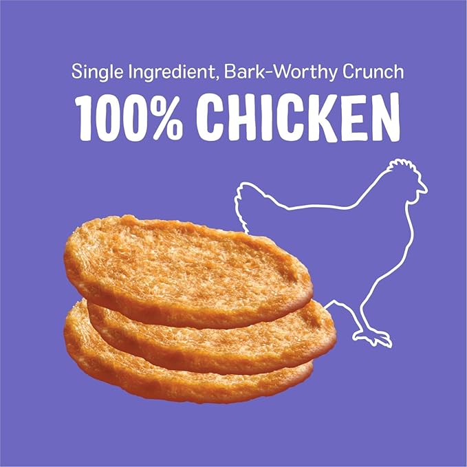 Three Dog Bakery Bark’N Crunch! Chicken Chips, Medium 8oz, Crunchy Dog Treats, Single Ingredient, High Protein Snacks, Chicken Treats, Low Calorie Healthy Training Treat, Made in The USA