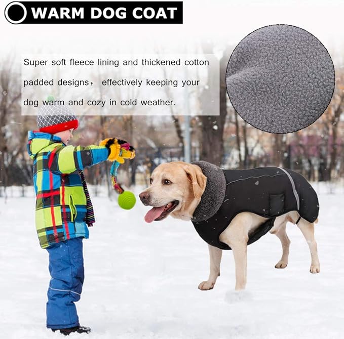 QBLEEV Warm Reflective Dog Jacket, Waterproof Winter Coat With Turtleneck, Thick Fleece Snowsuit for Cold Weather, Christmas Vest Pet Apparel for Small Medium Large Dogs L