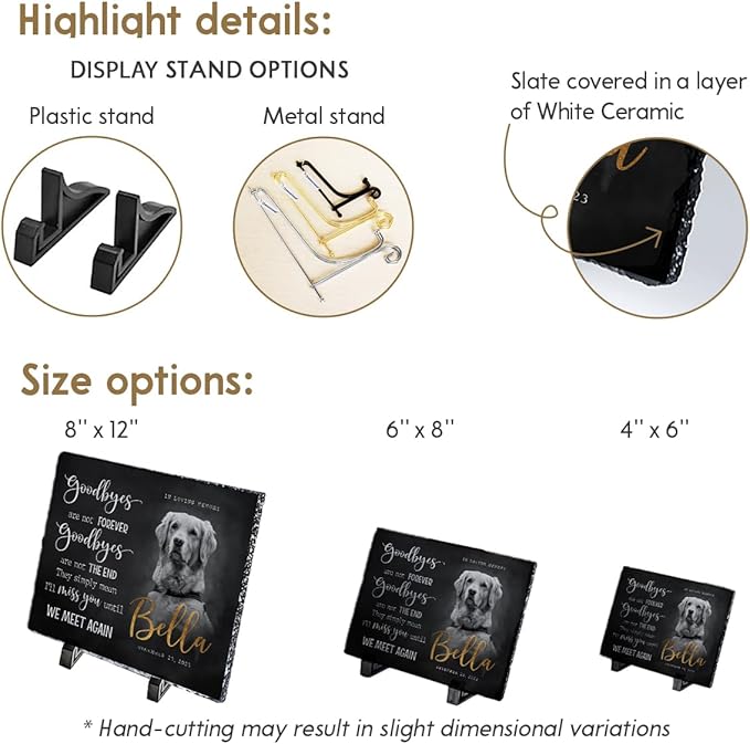 Custom Rectangular Memorial Stone - 'Goodbyes are Not Forever' - Dog House Outdoor Garden Decor, Photo Design - Meaningful Gifts for Cat Lovers Mourning a Pet