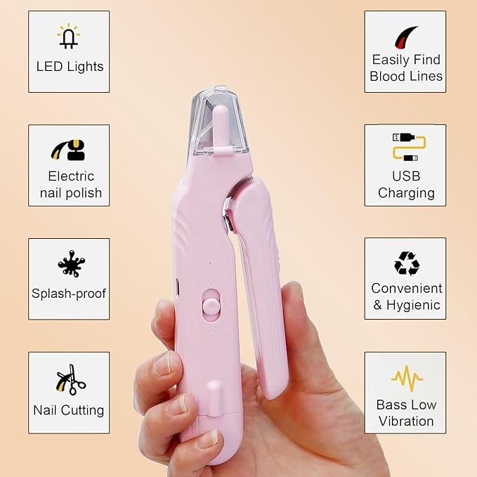 Pupnourish Nail Trimmer, The Safetrim by Pupnourish, 2 in 1 Nail Clipper and Grinder with Light, Grinder Silent, Splash Guard, Suitable for Dog & Cat (White)