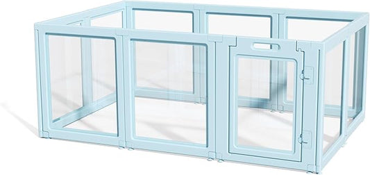 DIY Clear Acrylic Dog Playpen House,Quick Easy Assembly and Disassembly,Strong Floor Suction,Indoor and Outdoor Use,Easy Cleansing Puppy Fence (Sky Blue, 30.3" H, 12PCS)