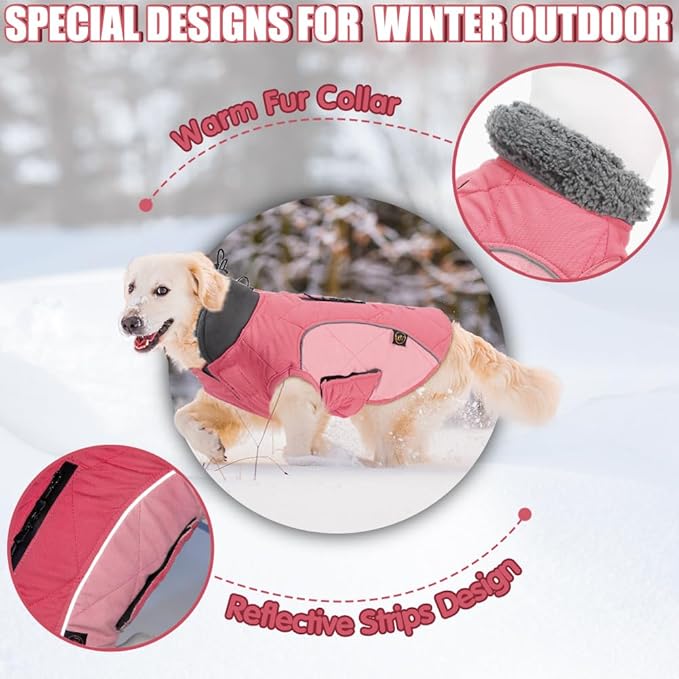 EMUST Winter Dog Coats, Fleece Dog Apparel for Cold Weather, British Style Windproof Warm, Mix-Pink, XS