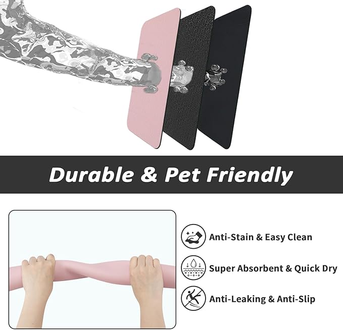 Pet Feeding Mat - Absorbent Dog Mat for Food and Water, No Stains Cat Bowl Mat, Easy to Clean Pet Placemats, Quick Dry Dog Water Dispenser Mat for Messy Drinkers | Pink 12"x 19"