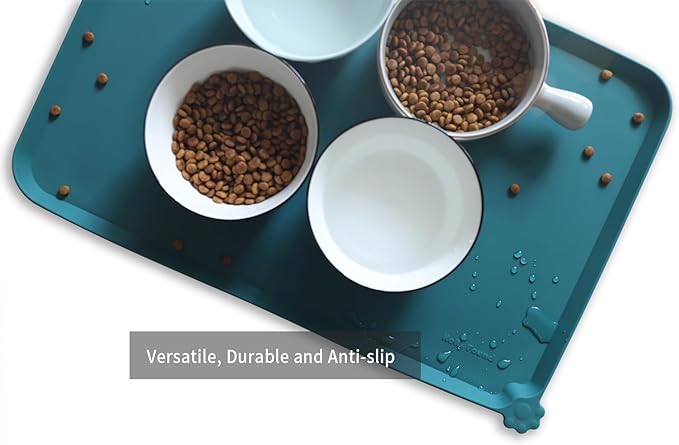 Hoki Found L Silicone Pet Food Mats - Non Slip Dog Cat Bowl Placemats - Waterproof Dog Cat Food Mats - For Carpet & Sicilian Ocean