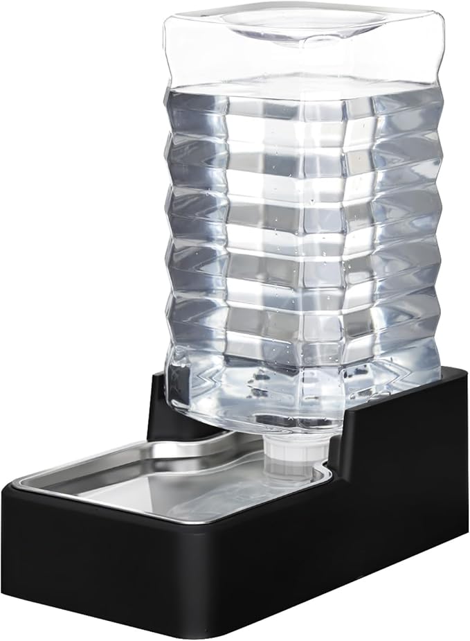 RIZZARI Stainless Steel Pet Water Feeder: 9L Automatic Leak-Proof Gravity Dispenser for Cats Dogs Indoor Outdoor Use（Black Without Filter,9L）