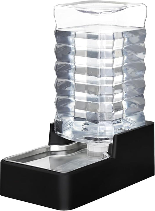 RIZZARI Stainless Steel Pet Water Feeder: 9L Automatic Leak-Proof Gravity Dispenser for Cats Dogs Indoor Outdoor Use（Black Without Filter,9L）