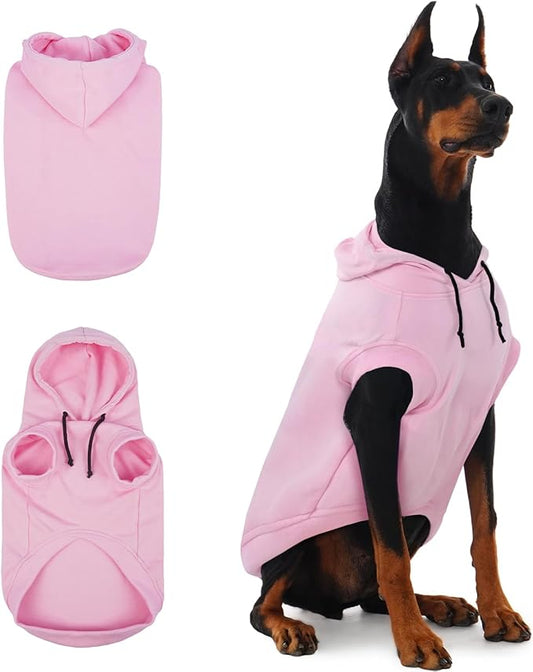 IECOii Dog Sweatshirts for Large Dogs, Basic Dog Hoodie for Large Size Dogs, Pet Pullover Sweatshirt with Hood Lightweight Fall Sweater for Doberman, Pitbull, Labrador, Pink, 2XL (No Fleece Lined)