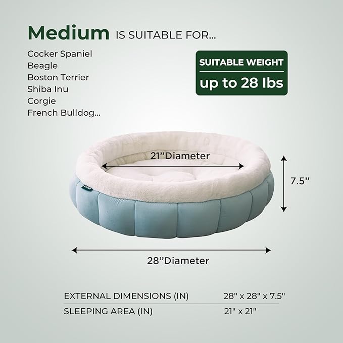 BALANCE Cat Beds for Indoor Cats, Washable Round Dog Bed, Donut Dog Bed with Anti-Slip Bottom for Small Dogs, 28 Inches, Dream Blue