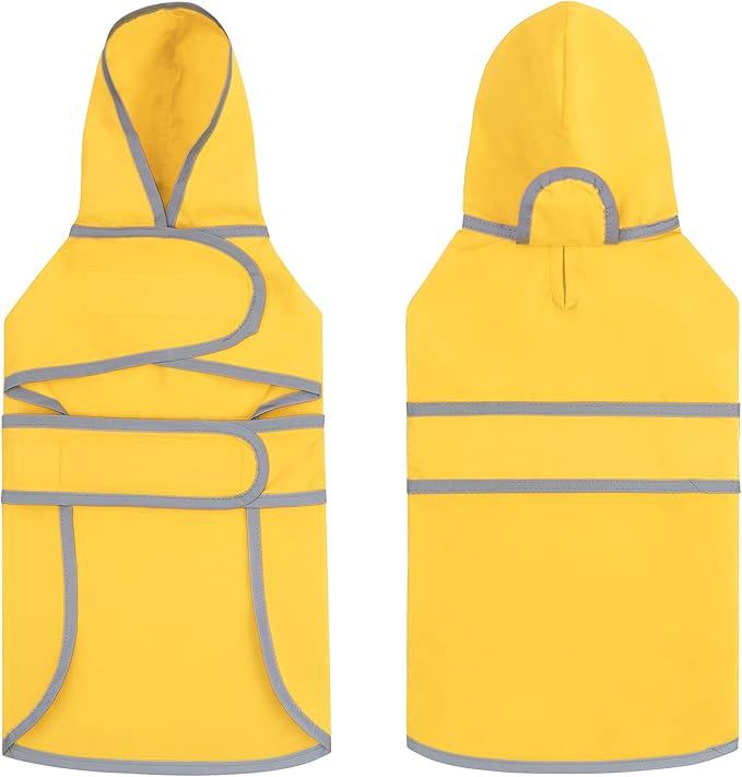 Dog Rain Coat for Large Dogs Waterproof Hooded Rain Jacket with Reflective Strips Leash Hole & Poncho Adjustable Fit (Yellow,XL)