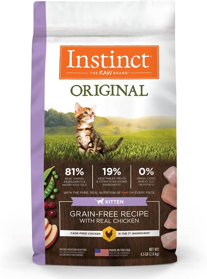 Instinct Original Kitten Dry Cat Food, Raw Coated Kibble, High Protein, Grain Free Recipe - Real Chicken, 4.5 lb. Bag