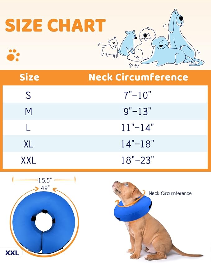 Supet Inflatable Dog Cone Collar Alternative After Surgery, Dog Neck Donut Collar Recovery E Collar for Neuter, Soft Pet Cone for Small Medium Large Dogs