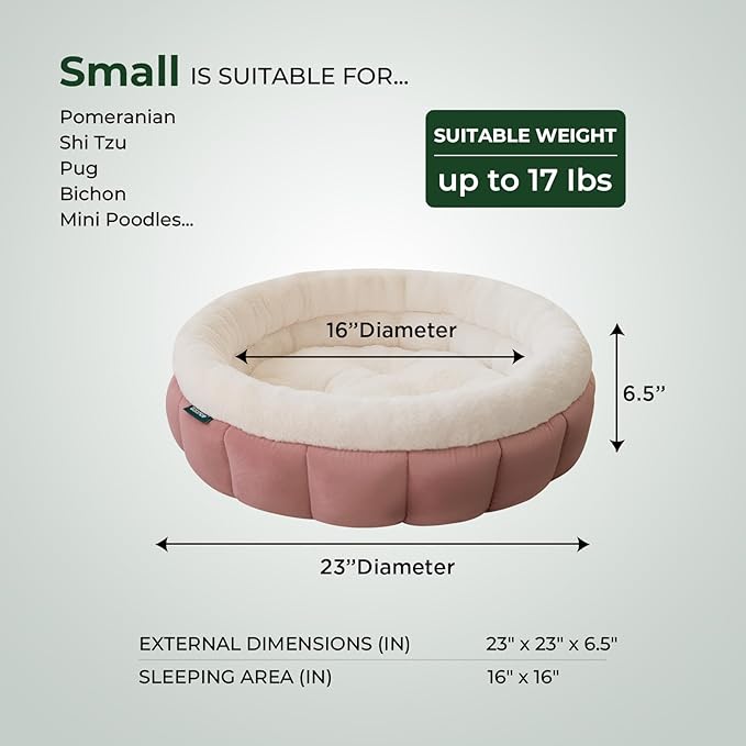 BALANCE Cat Beds for Indoor Cats, Washable Round Cat Bed, Cute Kitten Bed with Anti-Slip Bottom for Kitty and Puppy, 23 Inches, Mellow Rose