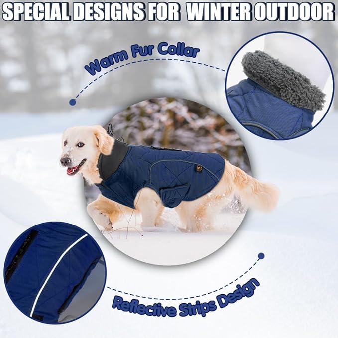EMUST Pet Vests for Winter, Fleece Lined Dog Coat for Cold Weather Warm Dog Jackets for Small Medium Large Dogs, Pet Apparel for Cold Weather, Dark Blue, XXXL
