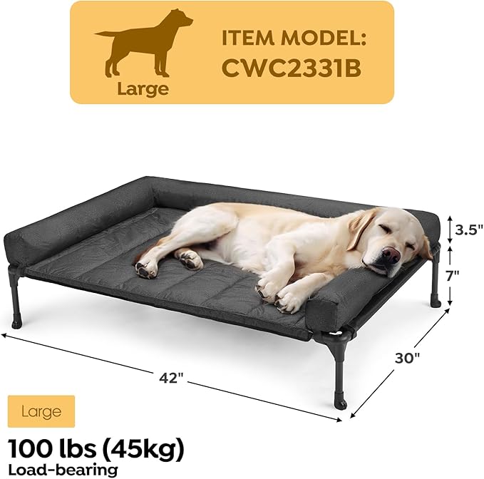 Veehoo Cooling Elevated Dog Bed Add Removable Waterproof Bolster Cushion Mat, Raised Pet Cot with Breathable Teslin Mesh, No-Slip Feet, Dog Couch Bed for Indoor Outdoor, 42x30inches, Black, CWC2331B
