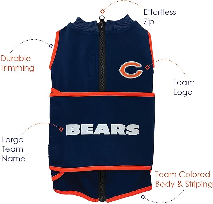 NFL Chicago Bears Dog Anxiety Shirt Calming Soothing Solution Vest, for Dogs & Cats with Anxiety, Fears, Fireworks, Loud Noises, Dark, Lonely Keeps Dogs Calm and Feeling Safe, Relaxing Jacket, Medium