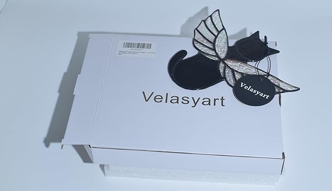 Angel Rainbow Wing Cat Memorial Gifts, Stained Glass Decor for Window Hangings, Orange Black Cat Suncatcher, Loss of Pet Sympathy Gift (Black)