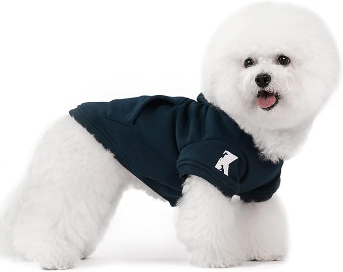 Koneseve Dog Hoodie Fleece Puppy Clothes Warm Sweater with Hat for Small Dogs Cat Hooded Shirt Kitten Pet Basic Hoodies Sweatshirt with Pocket Doggie Soft Winter Coat Apparel (Blue XL)